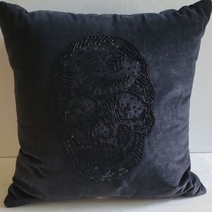 Black Skull Sequin Throw Pillow